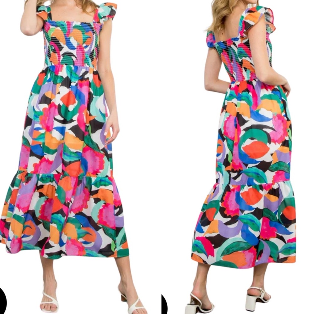 THML| Cabo Breeze Smocked Sleeveless Floral Dress : Multi Color| Sz XXL